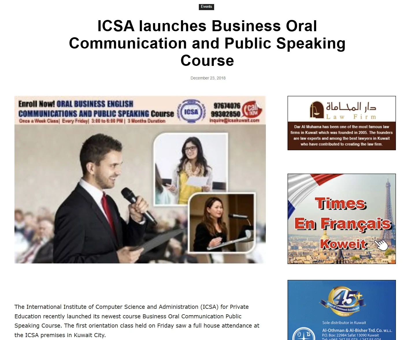 ICSA Business Oral Communication Course Launch